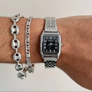 2000s vintage style cute black rectangle stainless steel quartz watch